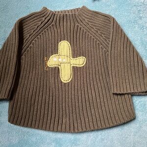 Vintage Gymboree Boys Olive Knit Sweater with Airplane Design size 3-6 month